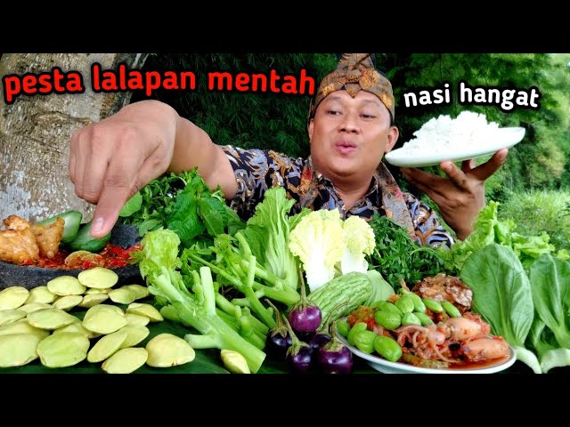 PESTA LALAPAN MENTAH ❗️ mukbang LALAPAN MENTAH SAMBEL goang IKAN ASIN || lalap batang pepaya mentah class=