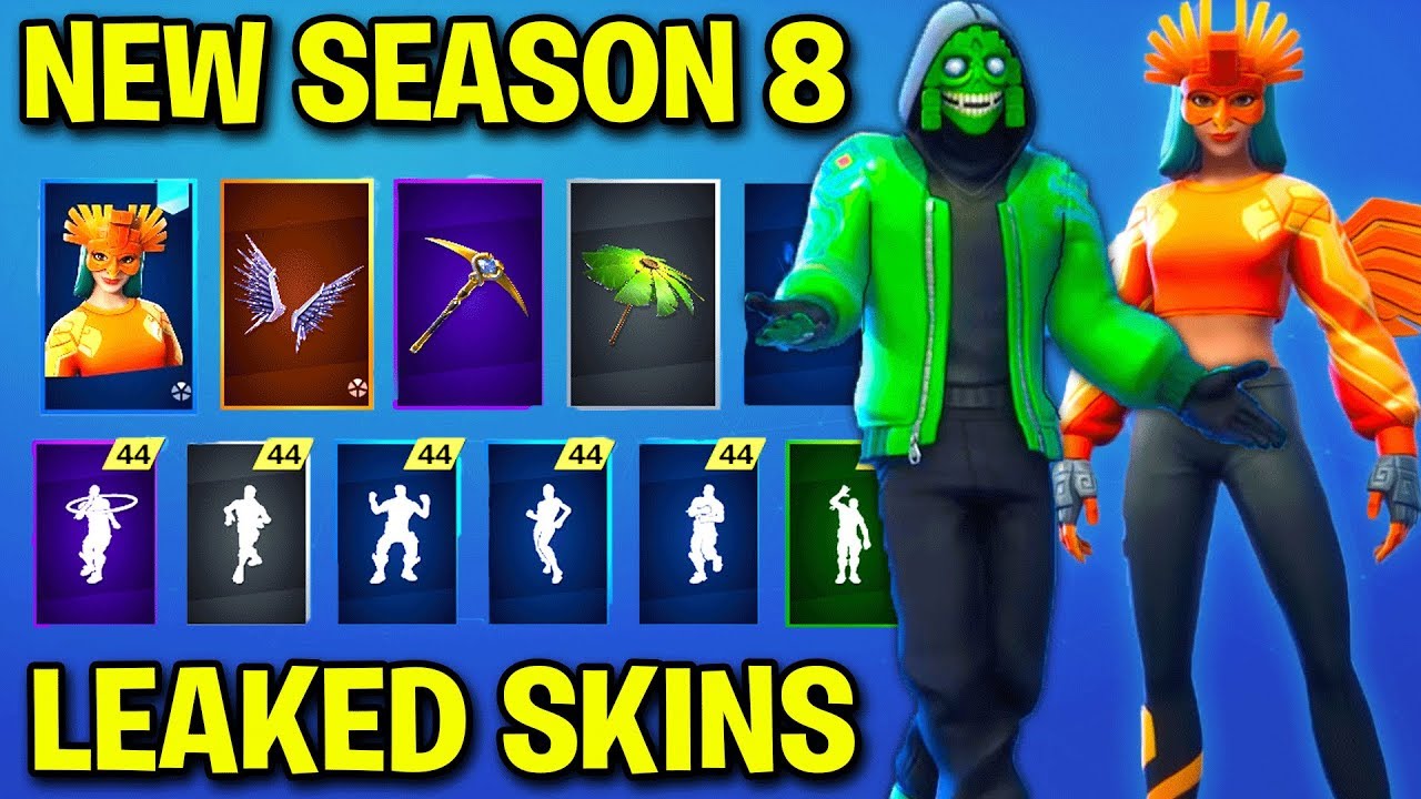 New Fortnite Leaked Skins Pickaxe And Gliders Sunbird Mezmer Ikonik Bandolette Season 8 Youtube