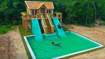90Days Building Underground two-story House with water Slide To Swimming Pool