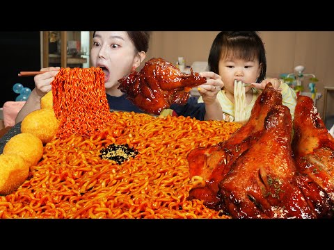 ft.우동에 빠진 미소 Jameican BBQ Chicken &amp;<strong>amp</strong>; Buldak Spicy Noodles Mukbang <strong>ASMR</strong> Ssoyoung