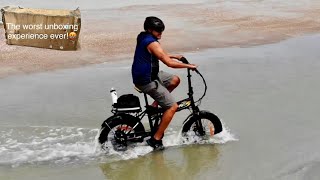 PRIDE 20” Fat Tire Electric Foldable Bicycle!Worst Unboxing:Riding it on soft sand and saltwater