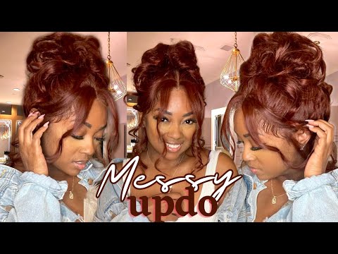 Messy updo with fringe | Wedding hair side, Hairstyle, Long hair styles