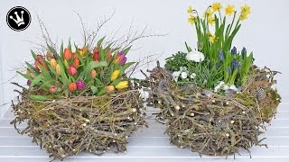 DIY  Frühlingsdeko / Osterdeko selber machen I XXLNest aus Zweigen I Deko mit Frühlingsblumen