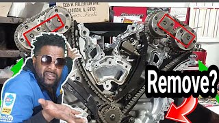 Typical day in the shop. 3.6 Timing chain cover talk. Oil pan remove or not. The Hemi exhaust FAIL.