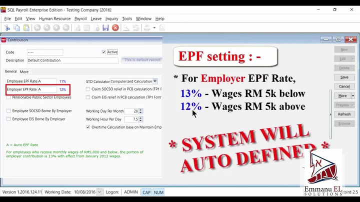 SQL Payroll - Maintain Contribution (Government Contribution Setup & & OT Rates)