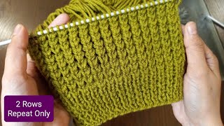 Two Row Repeat Only | Easy Knitting Pattern For Cardigan Sweater Muffler Cap | Written Instructions