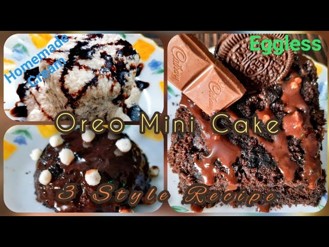 Easy cake recipe|Mini oreo cakes|3style|how to make oreo cake| eggless केक रेसिपी homemade cream | pool of flavours