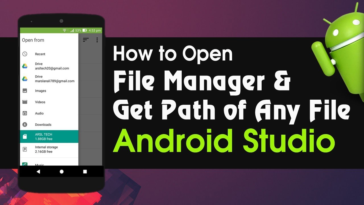 Android Studio Tutorial How to Open File Manager and Get Path of Any File -  YouTube