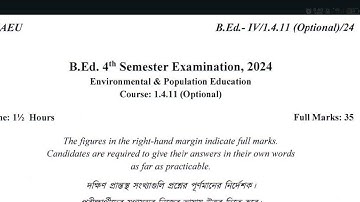 BSAEU B.Ed. 4th semester question | course 1.4.11 pyq 2024 | ENVIRONMENTAL AND POPULATION education