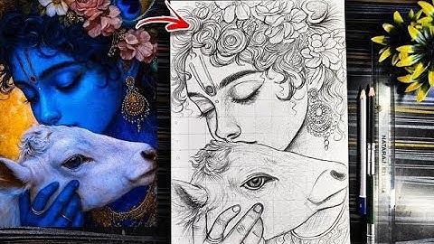 Shree Krishna Drawing, How To Draw Lord Krishna With Grid Method, Step By Step Tutorial
