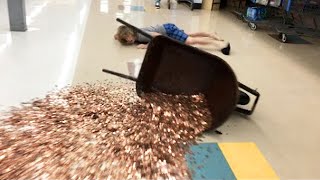 falling with 30,000 pennies..