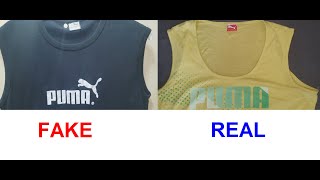 Real vs Fake プーマのノースリーブTシャツです。プーマのタンクトップの偽物を見分ける方法。