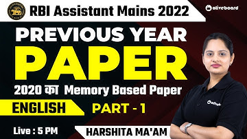 RBI Assistant Mains English Previous Year Question Paper 2020 | Part - 1 | Harshita Ma