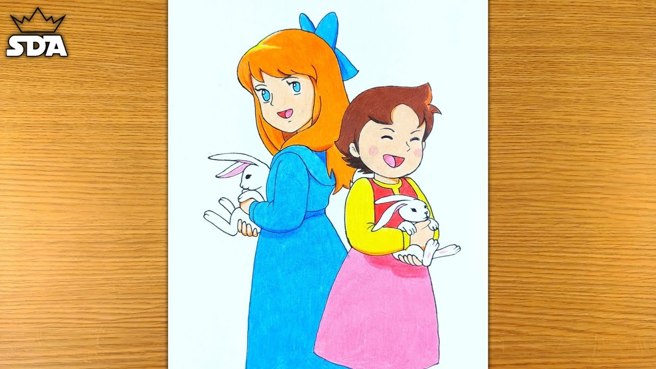 how to draw Heidi and Clara || Heidi, Girl of the Alps Drawing with Doms  color pencil - YouTube