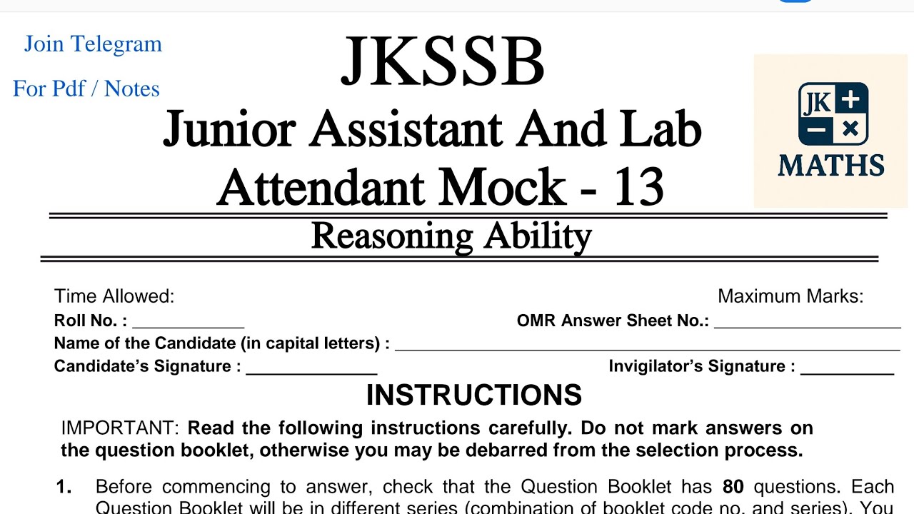 Jkp Test Pattern Junior Assistant And Lab Attendant Practise Session | Latest Pattern # ...