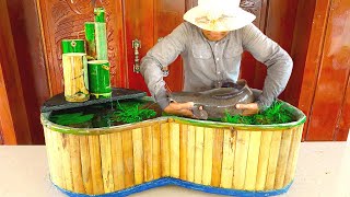Amazing Ideas From Cement and Bamboo -  diy Beautiful Waterfall Aquarium Easy - Fish Pond