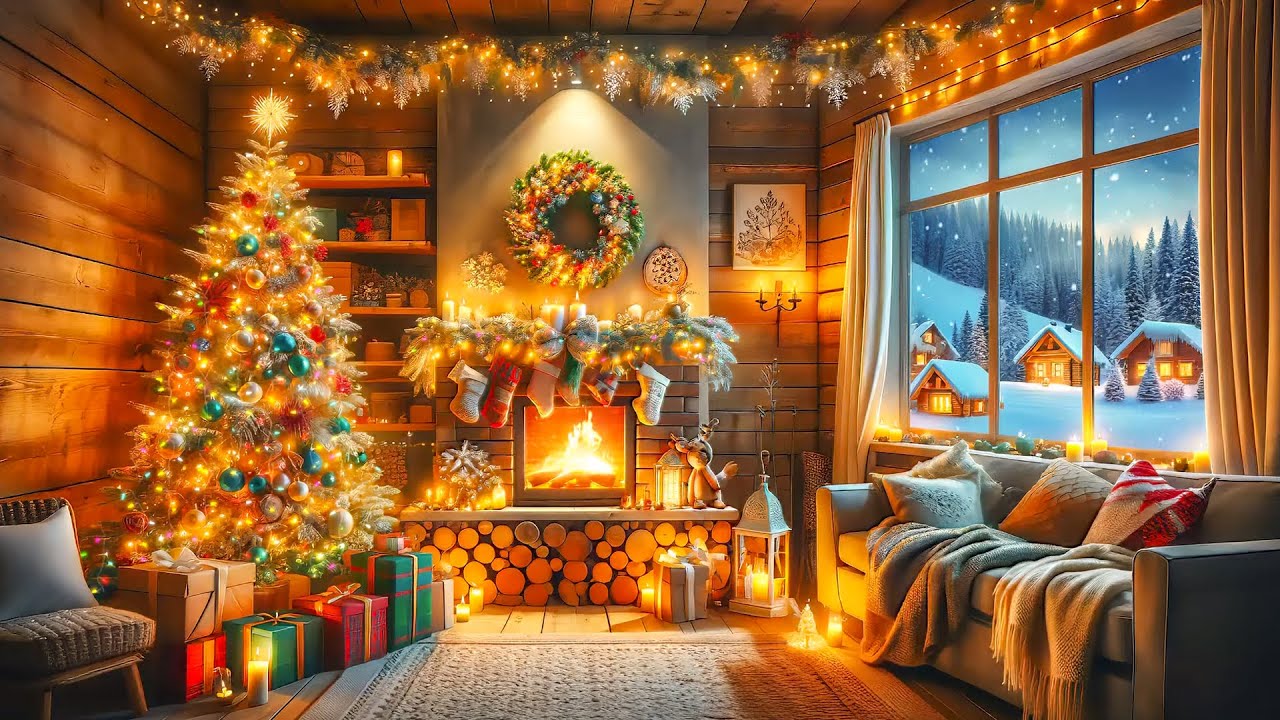Best Classic Christmas Music With Fireplace🎄Christmas Living Room ...