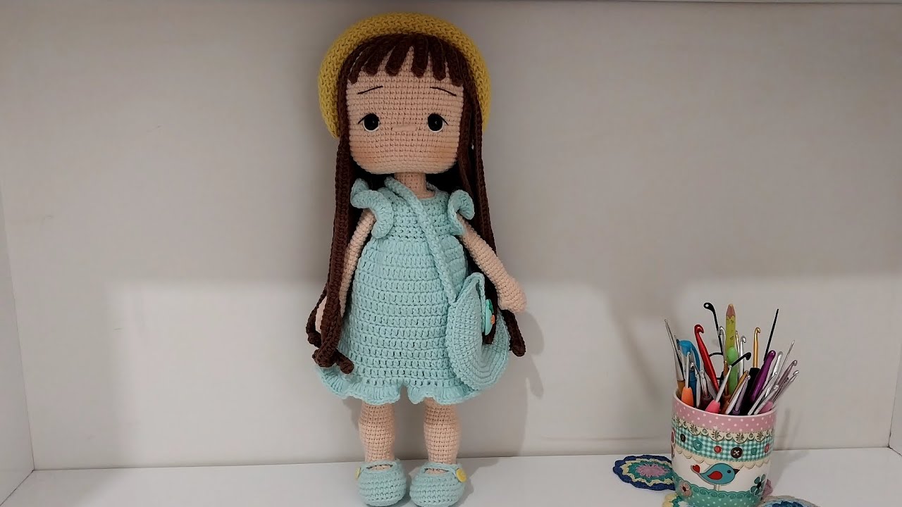 دميه فتاة برأس متحرك جزء الأخير لباترون الفستان والجنطه والحذاء #اميجرومي #كروشيه