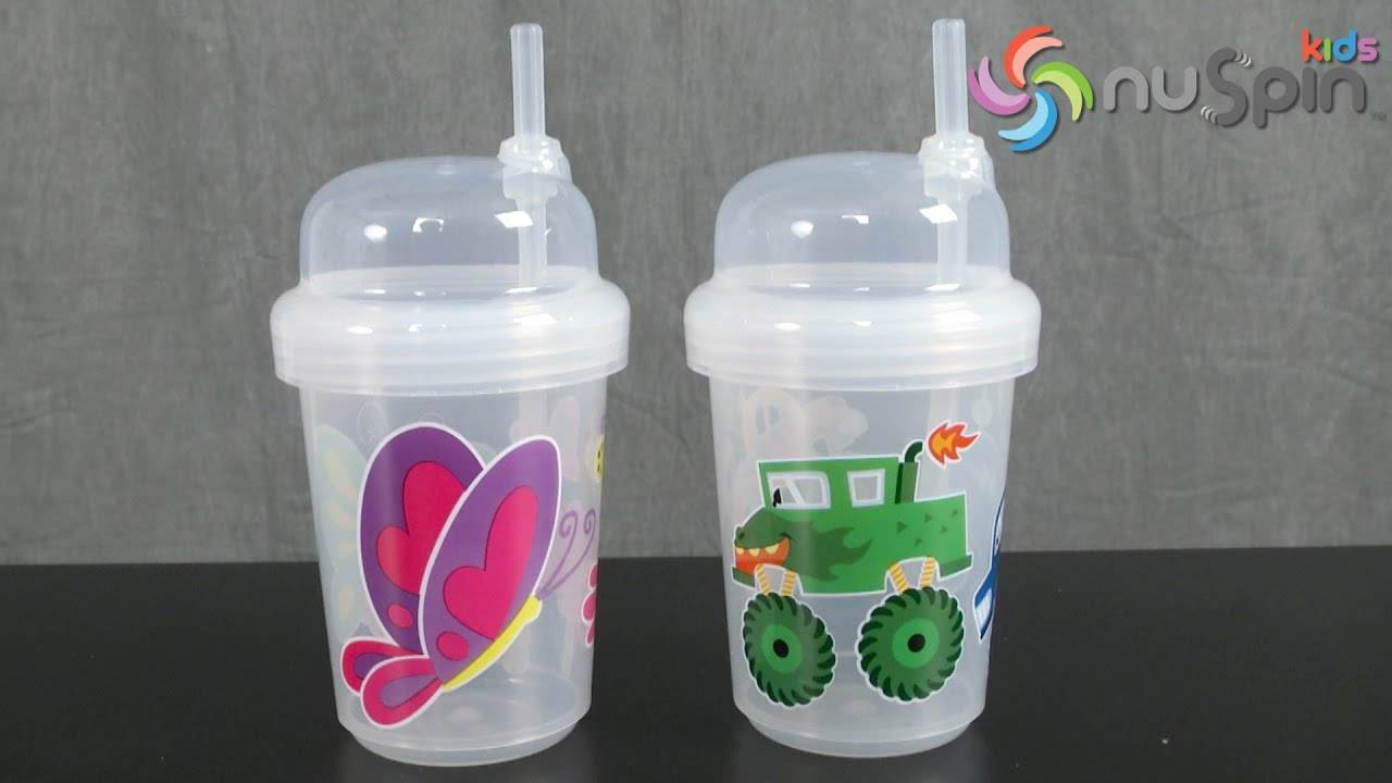 nuSpin Kids 8 oz Zoomi Straw Sippy Cup, Butterflies Style