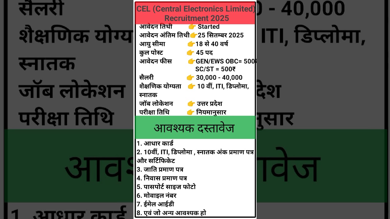 CEL Recruitment 2025 - Apply Offline for 46 Clerk, Technician & More Posts 