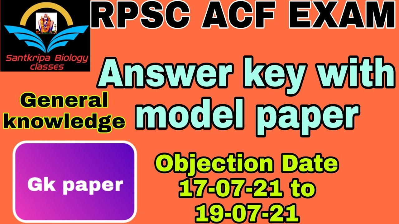 Rpsc acf answer key ।। acf model answer key ।। G. k answer key acf