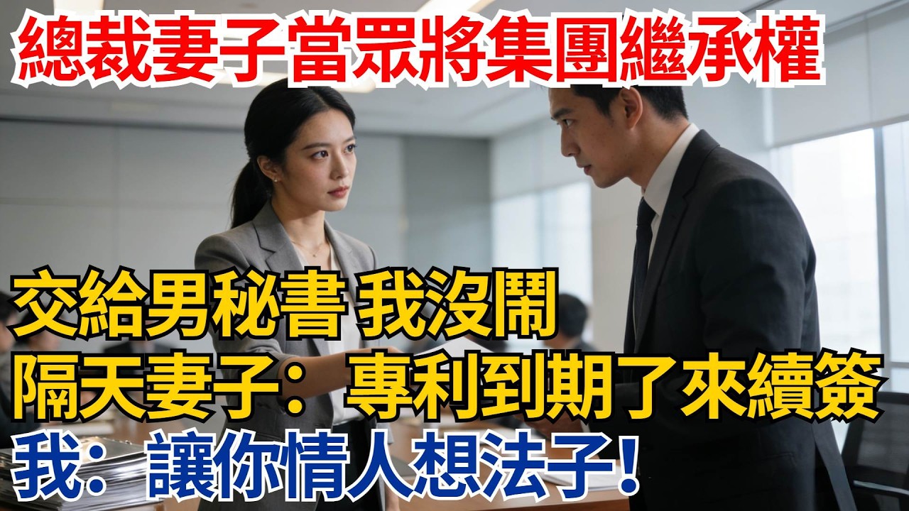 總裁妻子當眾將集團繼承權交給男秘書，我沒鬧，隔天妻子來電：你專利到期了，來續簽！我：讓你情人想法子！【都市際遇】#都市情感#情感故事#妻子出軌#出軌故事#婚姻背叛#反轉劇情