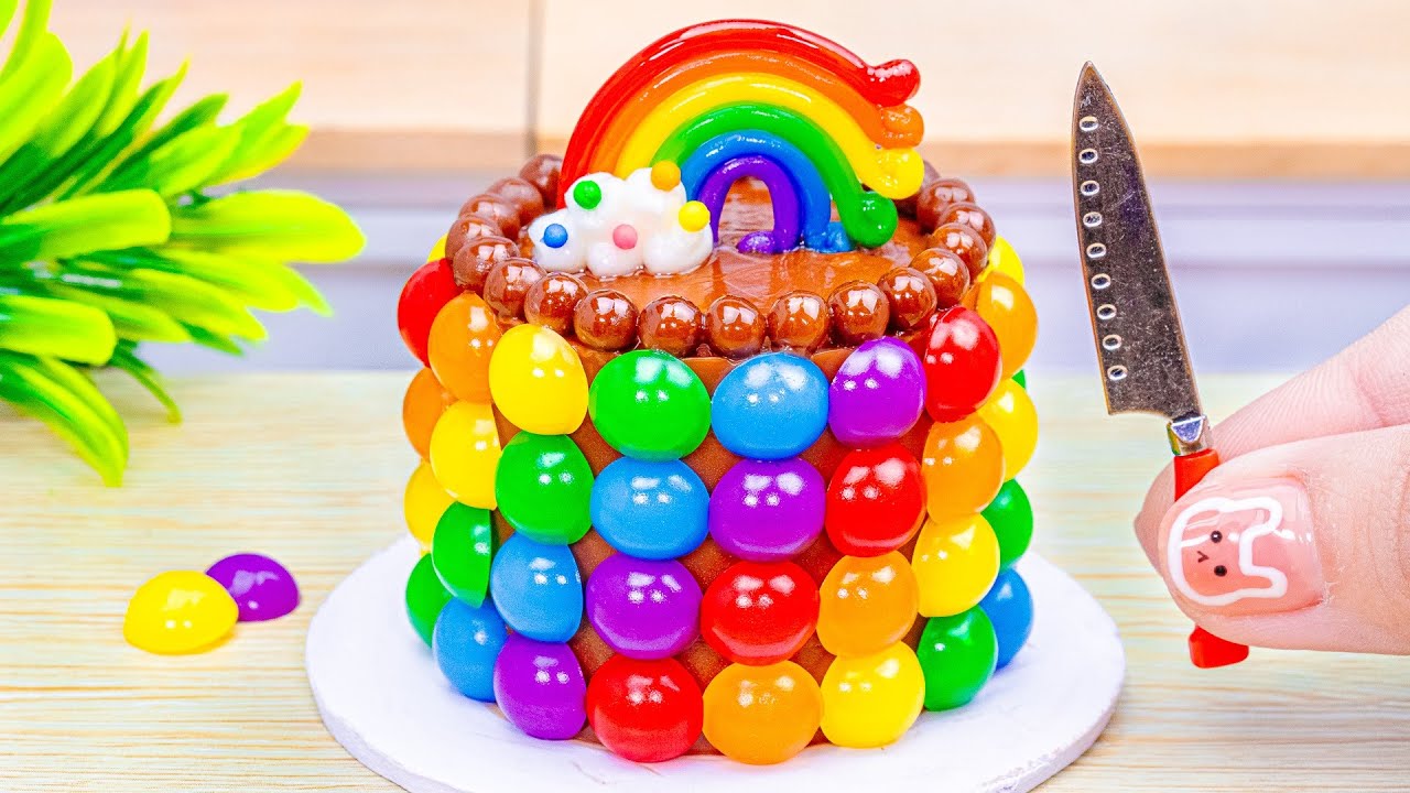 Miniature Rainbow Chocolate Cake Decorating 🌈 Satisfying Rainbow Jelly ...