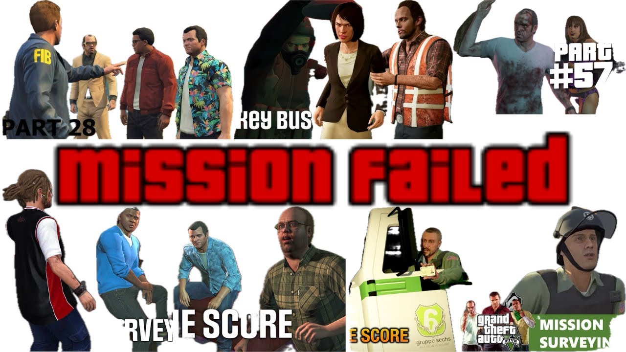 GTA V Mission Failed Compilation - Monkey Business Hang Ten Surveying the Score