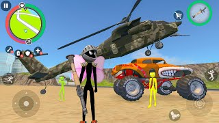Stickman Ropehero Driving Monster Truck and US Military Fighter Helicopter Pilot - Android Gameplay. screenshot 2