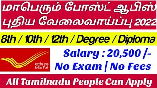 தபால் துறையில் புதிய நிரந்தர வேலை 2022 | Post Office Jobs 2022 | Jobs Today Tamilan | Post Office