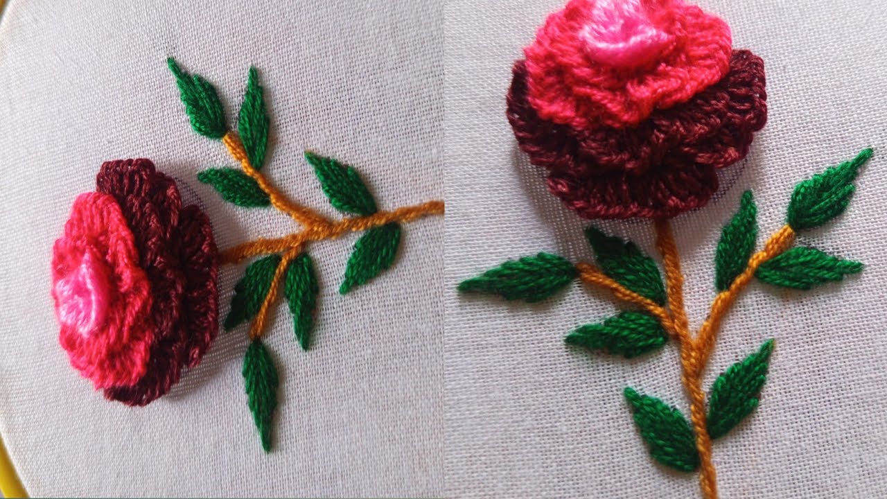 3D গোলাপ ফুল এমব্রয়ডারি। rose flower design tutorial.#3d rose flower #handembroidery #haterkaj