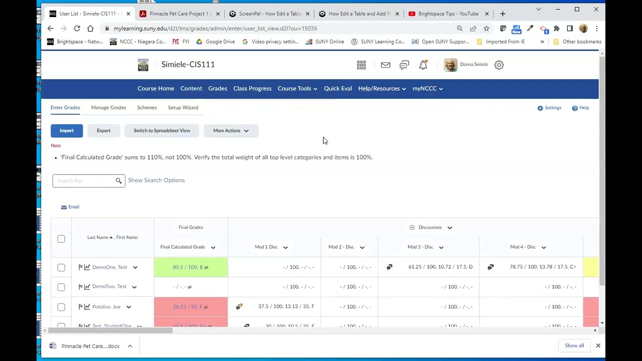 Turning on Final Grades in Brightspace