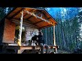 Saving an Old Log Cabin Lost in the Woods | Rustic Porch and Steak Night