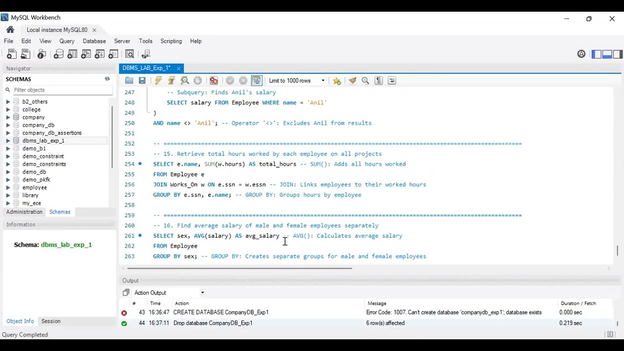 Experiment-1 Database Management System (DBMS) Lab Tutorial Complete Company Database Implementation