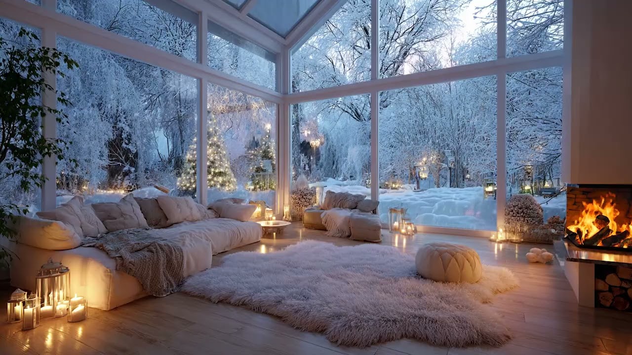 Cold Snow Wind + Indoor Fireplace Sounds | Winter Cozy Atmosphere for Sleep, Anxiety Relief & Focus