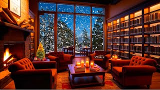Relaxing Winter Bookstore Ambience 🔥 Crackling Fire & Mellow Jazz Tunes