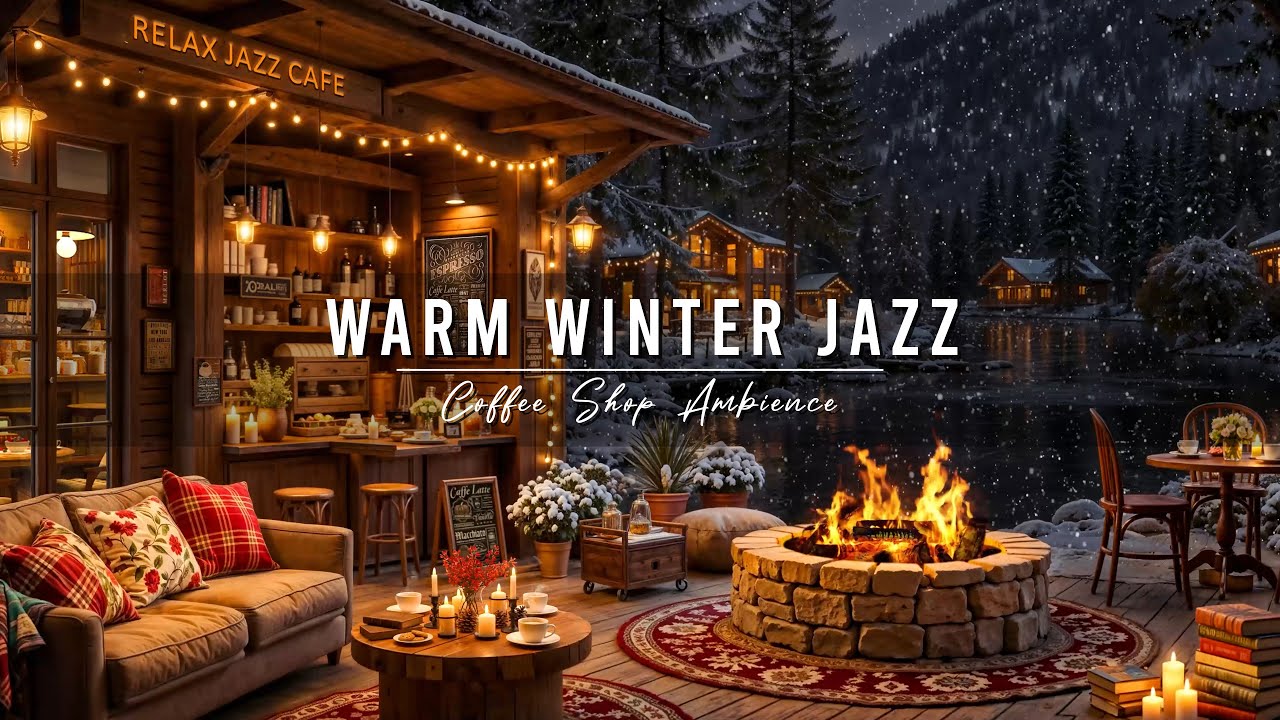 Warm Night Jazz at Winter Porch Ambience ⛄ Relaxing Jazz Instrumental Music for Studying, Working