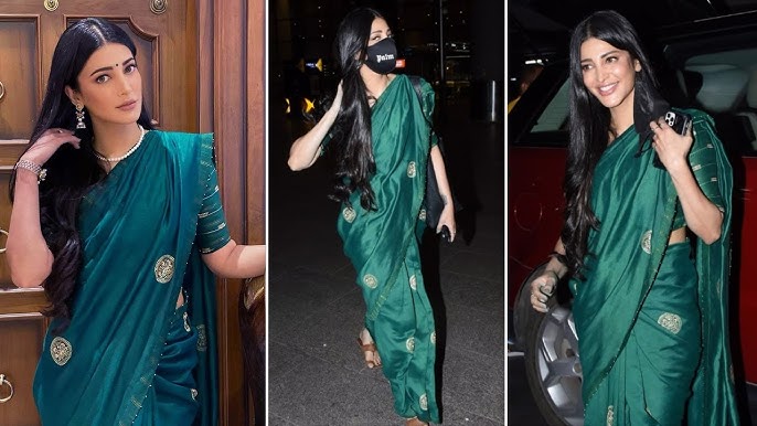 Shruti Hassan Airport Spotted | Shruti Haasan wreaking in a green Saree @  Mumbai airport | Teluguone