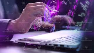 Information Programming on a virtual holographic panel, close-up. Update
