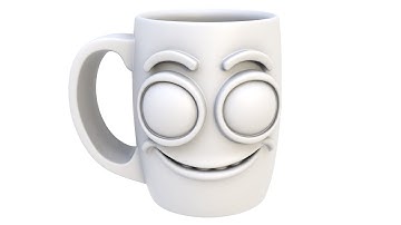 3D model of a smiling mug. A collectible, emotional mug. Superhive, CGtrader, Cults3d (no sound)