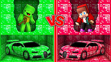 Emerald Mikey VS Ruby JJ Mine Car Battle - Minecraft Maizen