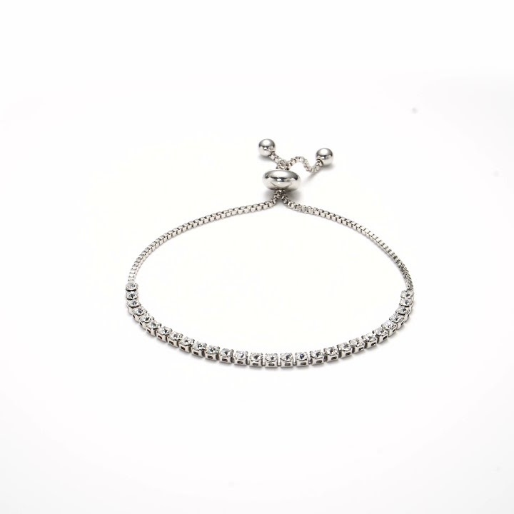Silver Solitaire Friendship Bracelet Created with Zircondia® Crystals by Philip Jones Jewellery