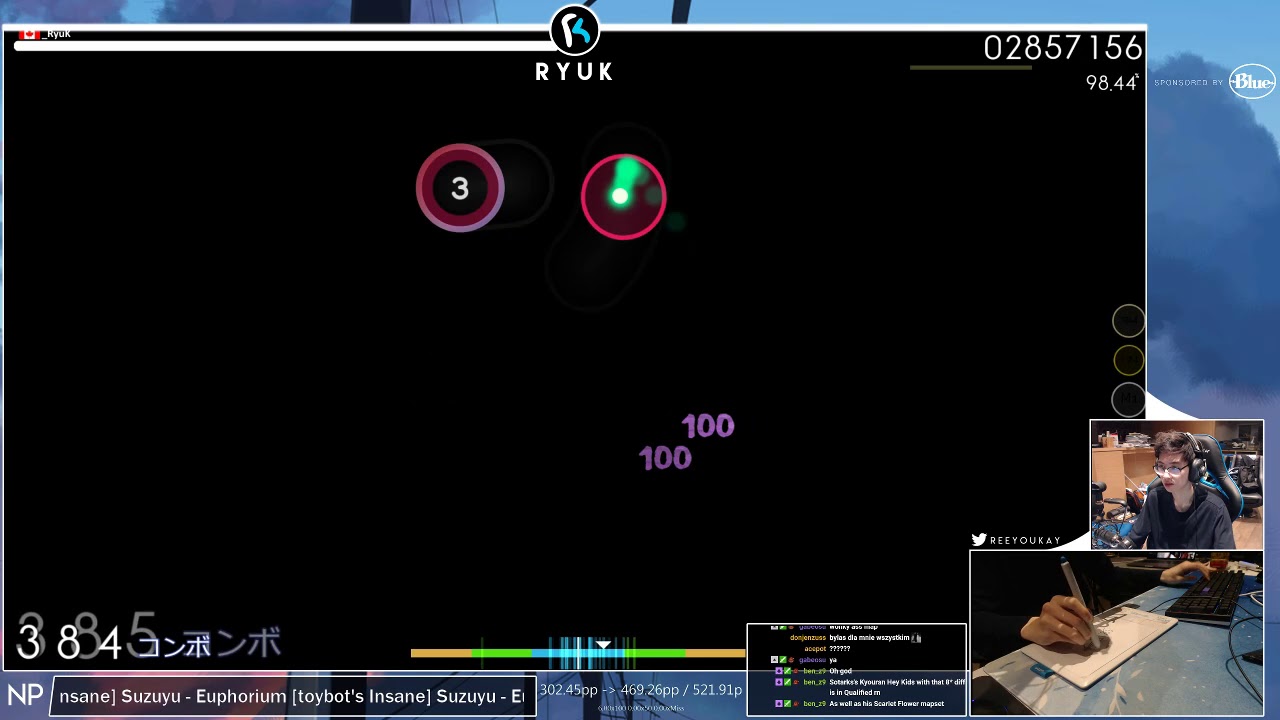 [Live] RyuK | Suzuyu - Euphorium [toybot's Insane] 1st +HDDT FC 99.07% {#1 491pp FC} - osu!