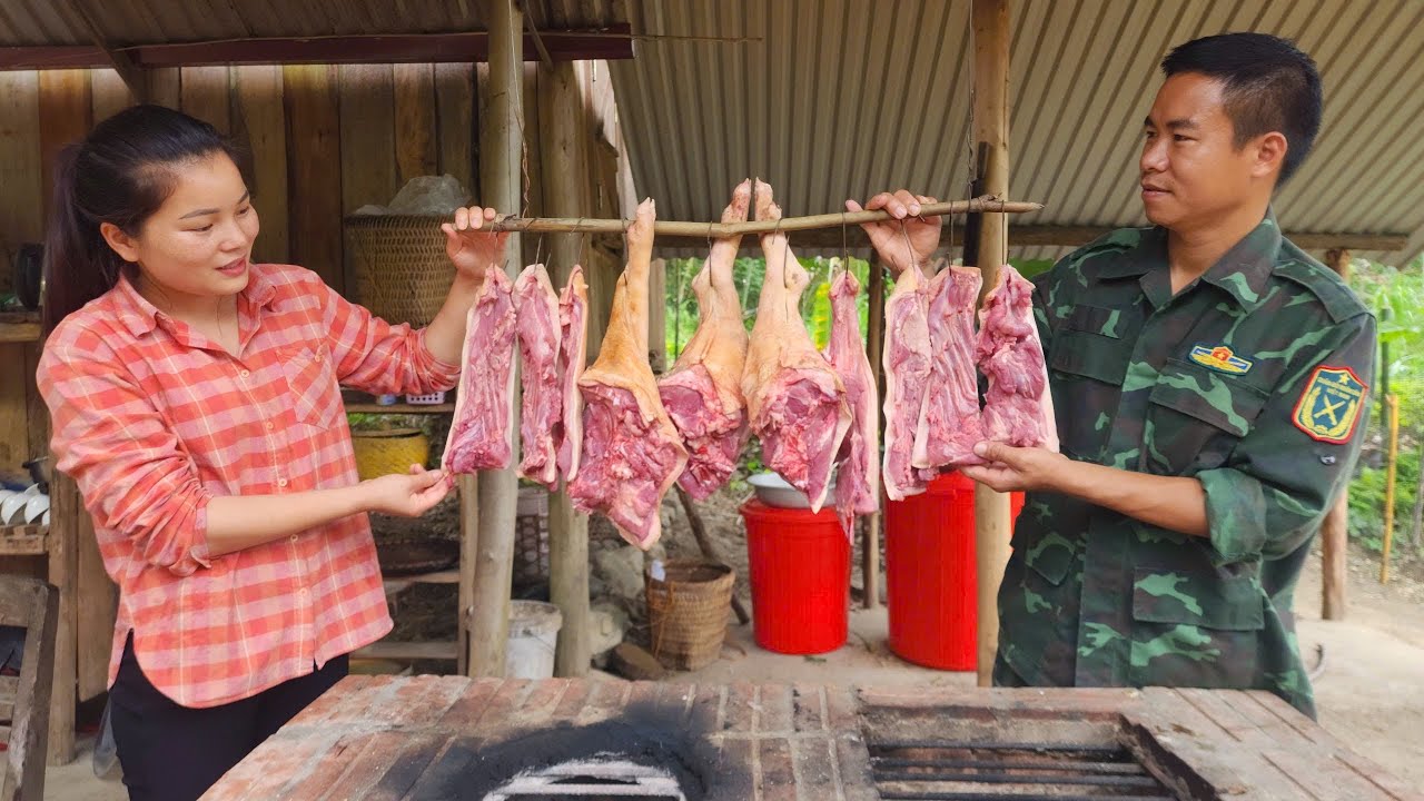 The Husband Processes & Preserves Smoked Pork to Eat All Year Round - a Gift for His Little Daughter