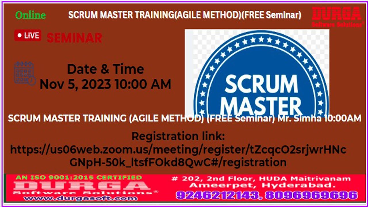 SCRUM MASTER TRAINING (FREE Seminar) Online Training DURGASOFT YouTube