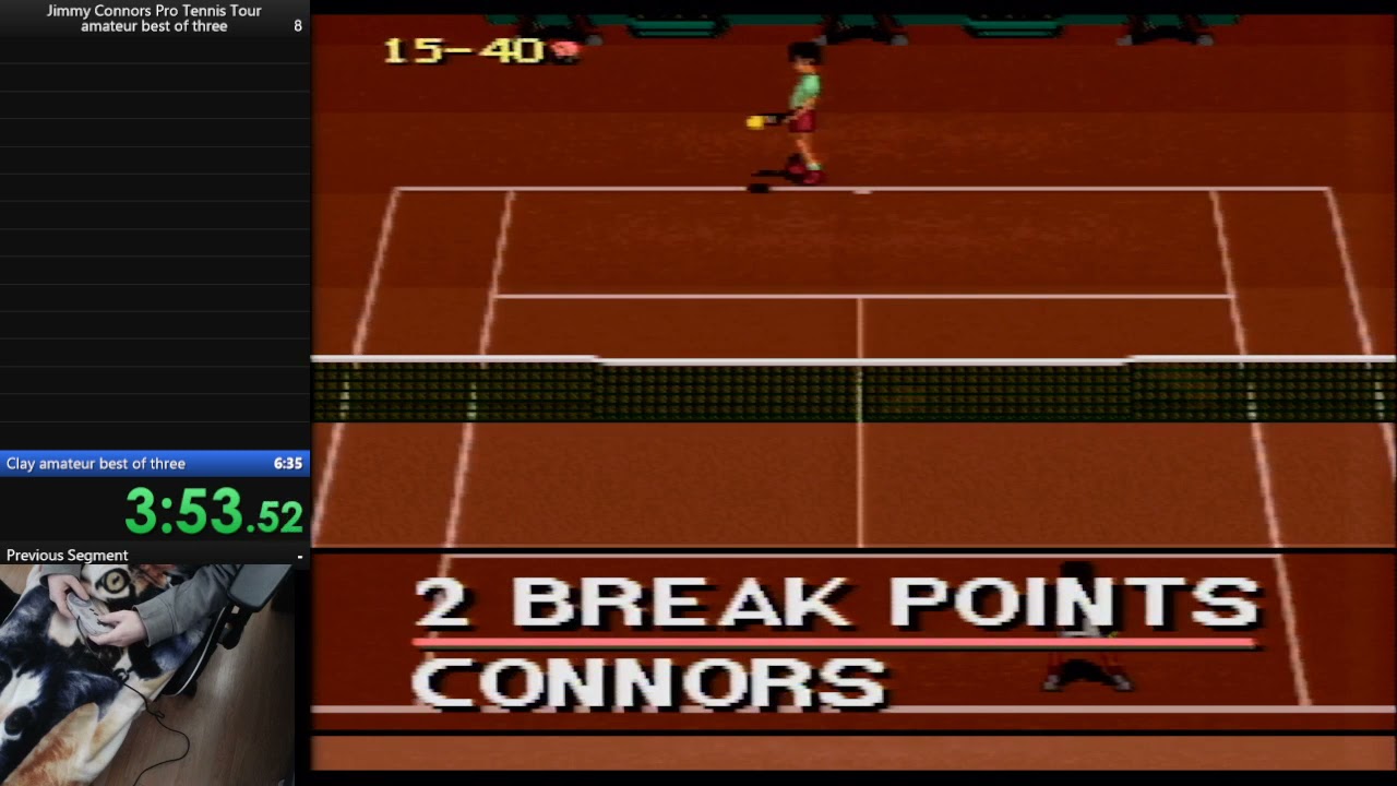 Jimmy Connors Pro Tennis Tour SNES, Bo3 - amateur Clay court - 00.07.22 IGT - speedrun WR