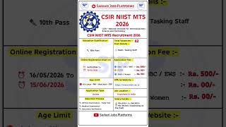 CSIR NIIST MTS Recruitment 2026 | CSIR New Vacancy 2026 #csir #jobs2026 #education #shorts ✅✅🎉🎉