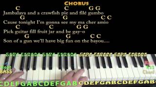 Jambalaya (Hank Williams) Piano Cover Lesson in C with Chords/Lyrics - C G