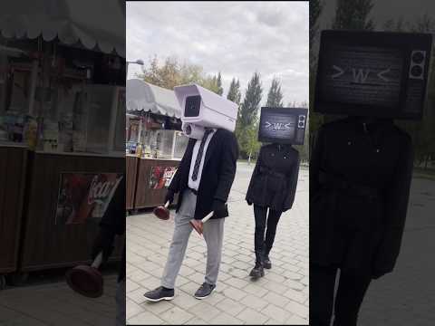 Skibidi toilet cosplay. Cameraman and TV woman in real life walks street #skibidi