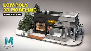 Low-Poly 3D Modeling | Bookstore | Autodesk Maya 2022 screenshot 4